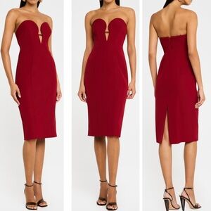 Liv Foster Strapless Plunging Sweetheart Neckline Crepe Bodycon Midi Dress NEW